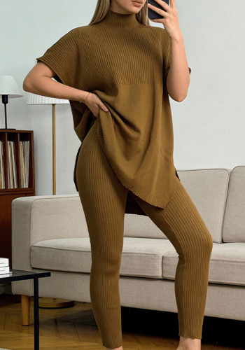 Spring Women Casual Sleeveless Pullover Sweater Two Piece Pants Set