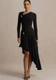 Spring Women Ruched Slim Fit Asymmetrical Dress