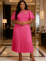 Women Elegant Lace Patchwork Hollow Party Dresses