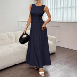 Summer Women Sleeveless Ruched Elegant Long Dress