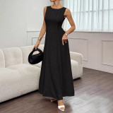 Summer Women Sleeveless Ruched Elegant Long Dress