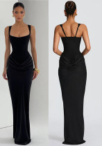 Autumn Winter Women Ruched Slim Waist Bodycon Strap Dress