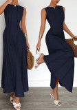 Summer Women Sleeveless Ruched Elegant Long Dress
