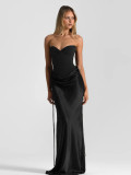 Women Solid Color Corset Slim Waist Ribbon Long Dress