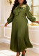 Plus Size Women Bow Embroidery Lantern Sleeve Slim Waist Elegant Pleated Dress