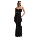 Spring Women Strapless Ruched Slim Waist Elegant Formal Long Dress