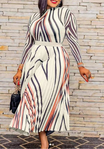 Women Spring/Summer Irregular Print Pleated Dress
