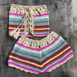 Women beach strapless multi-color crochet knitting two-piece swimwear