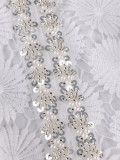 Plus Size Women White Lace Patchwork Chiffon V-Neck Lantern Sleeve Wedding Dress