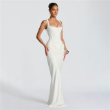 Autumn Winter Women Ruched Slim Waist Bodycon Strap Dress