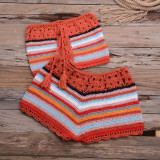 Women beach strapless multi-color crochet knitting two-piece swimwear