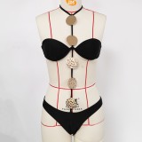 Women black strapless sexy three-piece slit skirt