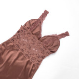 Women Spring/Summer Sexy Halter Patchwork Lace Maxi Dress