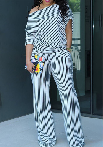 Women Casual Asymmetrical Slash Shoulder Top and Pant Two-Piece Set