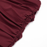 Women Spring/Summer Casual Off-Shoulder Slash Shoulder Pleated Mini Dress