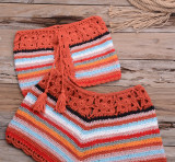Women beach strapless multi-color crochet knitting two-piece swimwear