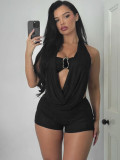 Women sexy lace-up backless top and Two-piece shorts set