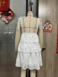 Women Summer Hollow-out Embroidered Lace Patchwork Dress
