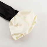 Women Winter Strapless Color Blocked Tulip Long-sleeved Top and Skirt Two-Piece Set