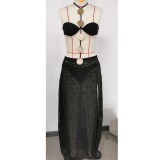 Women black strapless sexy three-piece slit skirt