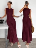 Summer Women Sleeveless Ruched Elegant Long Dress