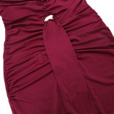 Spring Women Strapless Ruched Slim Waist Elegant Formal Long Dress