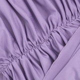Women Spring Round Neck Ribbon Pleated Irregular Bodycon Dress