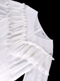 Plus Size Women White Chiffon Pleated V-Neck Slim Waist Formal Party Dress