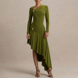 Spring Women Ruched Slim Fit Asymmetrical Dress