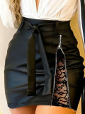 Women sexy color-blocked lace zipper skirt