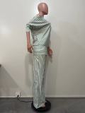 Women Casual Asymmetrical Slash Shoulder Top and Pant Two-Piece Set