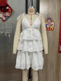 Women Summer Hollow-out Embroidered Lace Patchwork Dress
