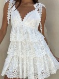 Women Summer Hollow-out Embroidered Lace Patchwork Dress