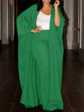 Women Casual Bell Bottom Sleeve Robe Dress and Pant Two-Piece Set