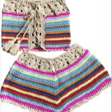Women beach strapless multi-color crochet knitting two-piece swimwear