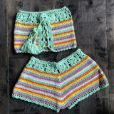 Women beach strapless multi-color crochet knitting two-piece swimwear