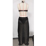 Women black strapless sexy three-piece slit skirt