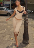 Women Spring/Summer Sexy Backless Short-Sleeve Top and Capri Pants Casual Two-Piece Set