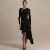 Spring Women Ruched Slim Fit Asymmetrical Dress