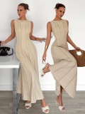 Summer Women Sleeveless Ruched Elegant Long Dress