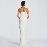 Autumn Winter Women Ruched Slim Waist Bodycon Strap Dress