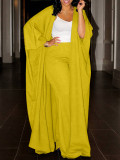Women Casual Bell Bottom Sleeve Robe Dress and Pant Two-Piece Set