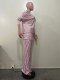 Women Casual Asymmetrical Slash Shoulder Top and Pant Two-Piece Set
