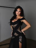 Women Elegant and Sexy Lace Patchwork Slit Dress