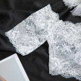 Women See-Through Lace White Off-Shoulder Sexy Top and Panties Lingerie Two-Piece Set