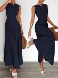 Summer Women Sleeveless Ruched Elegant Long Dress