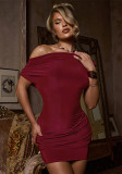 Women Spring/Summer Casual Off-Shoulder Slash Shoulder Pleated Mini Dress