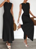 Summer Women Sleeveless Ruched Elegant Long Dress