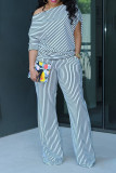 Women Casual Asymmetrical Slash Shoulder Top and Pant Two-Piece Set