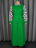 Plus Size Women Polka Dot Lantern Sleeve Wide Leg Jumpsuit